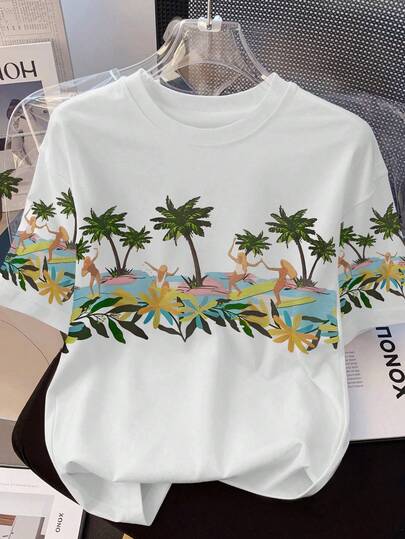 Plus Size Women's Fashion T-Shirt - Soft And Breathable, Suitable For Summer And Spring, Casual, Vacation, Daily Wear - Plus Size Women's Regular Clothing Printed T-Shirt