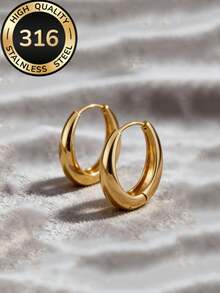 2 đôi khuyên tai vòng tròn dày dặn, chất liệu thép không gỉ cao cấp, mạ vàng 18K, không gây dị ứng và chống gỉ, kiểu dáng tối giản, thanh lịch, đa năng, phù hợp cho công sở, đeo hàng ngày, hẹn hò hoặc dự tiệc, món quà ý nghĩa dành cho phái nữ nhân dịp kỷ niệm hoặc ngày Valentine. - Khóa tai hình bầu dục dày - Xem 8
