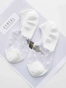 5双装女士甜美波点透明玻璃纤维隐形船袜，春夏款 - 彩色 - 查看 7