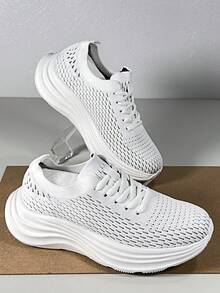 Women's Minimalist, Lightweight & Breathable Lace-Up Casual Sports Sneakers, Running Shoes - White - View 15