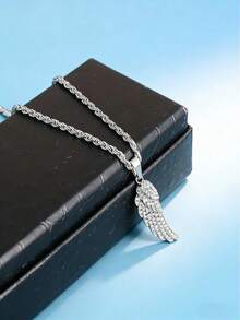 1件天使翅膀闪亮吊坠项链，镀银简约优雅护身符链，适合日常佩戴 - 彩色 - 查看 3