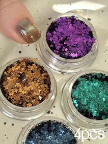 4件套美甲装饰用品，日式迷你星星装饰，四色混搭，尺寸多样，DIY美甲配件，美甲艺术用品 - 彩色 - 查看 7