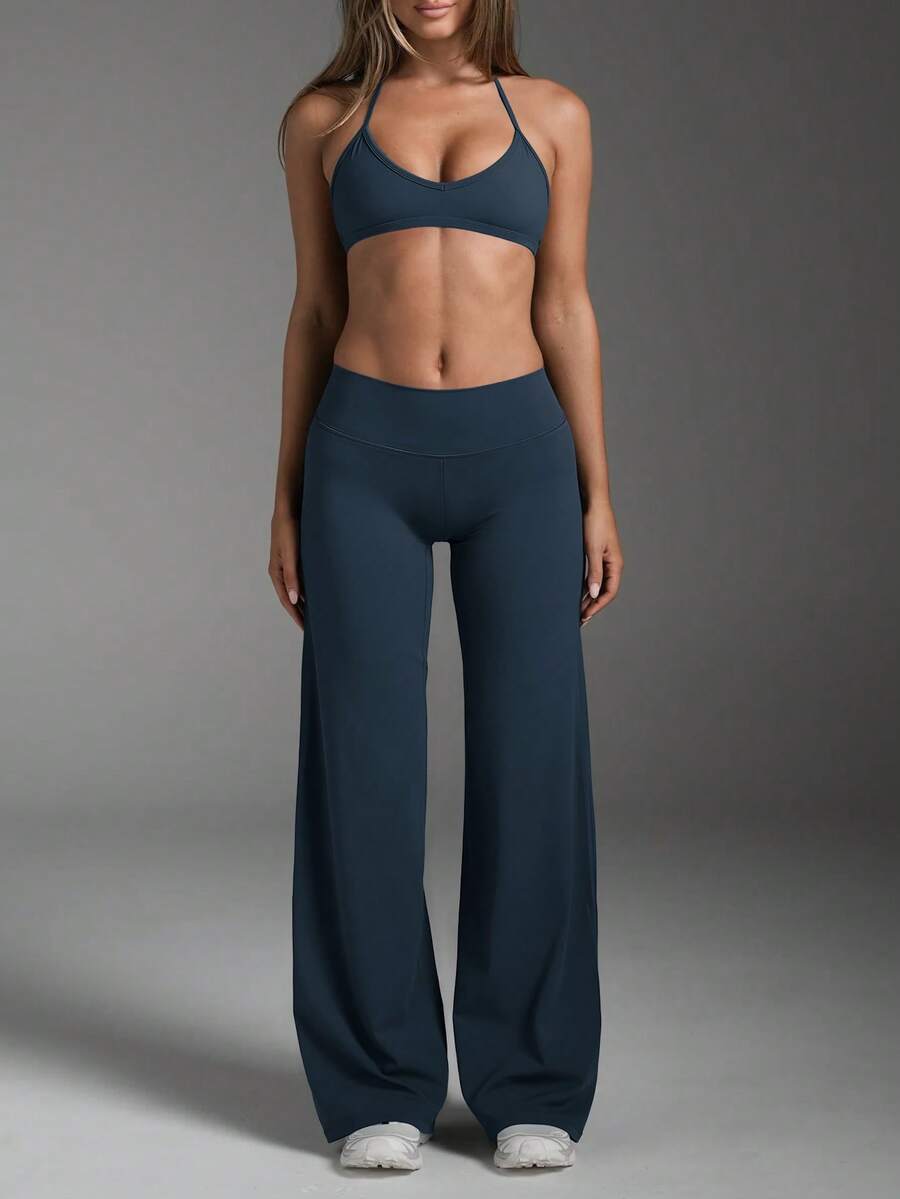 Quần ống loe dáng ôm màu trơn, thanh lịch, hiện đại dành cho nữ, thích hợp mặc đi làm, mùa xuân. - Màu xanh bụi bặm - Xem 1