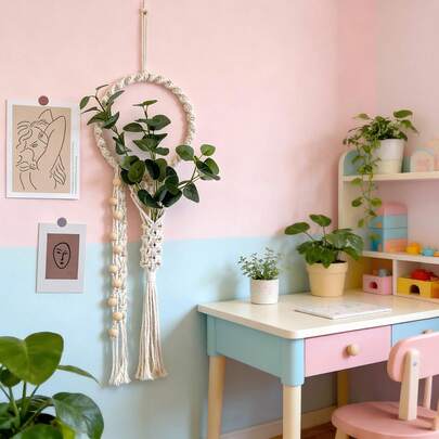 1pc Macrame Wall Hanging, Boho Style Wall Decor Tapestry, Living Room Bedroom Background Hanging Storage Bag, Handmade Tasseled Wall Blanket, Can Hold Dried Flowers & Miscellaneous Items - Flowers Not Included