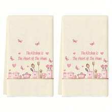 2pcs Pink Butterfly Themed Kitchen Towels, Printed Dish Cloths, Housewarming Gift, Sweet Gift For Friends, Mom, Birthday - 2 Pieces 40*60cm - View 8