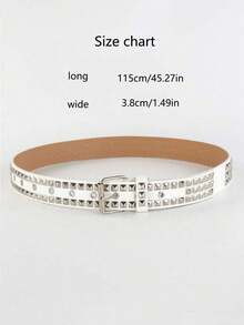 1 chiếc thắt lưng thời trang unisex màu trơn phong cách punk rock đính đá và sequin, phù hợp cho thanh thiếu niên, phong cách thường ngày, hoạt động ngoài trời, thể thao, kỳ nghỉ, du lịch, quà tặng tốt nghiệp, sinh nhật, và sử dụng hàng ngày. - trắng - Xem 4
