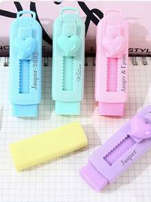 1/5pcs Customized Creative Cute Cartoon Girl Heart-Shaped Slide Eraser, Personalized Clean Erasing Without Crumbs, Suitable For New Semester School Supplies, Customized Anti-Loss Eraser, School Correction Supplies - Multicolor - View 8