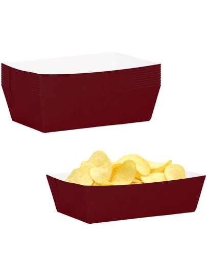 10 piezas/20 piezas/30 piezas Bandejas de papel grandes de color borgoña Platos desechables de color rojo oscuro para nachos Bandejas para servir aperitivos Suministros para fiestas para despedida de soltera, boda, cumpleaños, cena, vacaciones y viajes