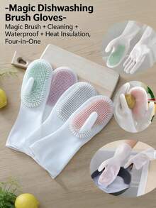 1 Pair Innovative Silicone Dishwashing Gloves With Built-In Scrub Brush, Double-Sided Cleaning, Waterproof And Durable, Effortless Kitchen And Household Cleaning, Hand Protection - Upgraded Version - View 3