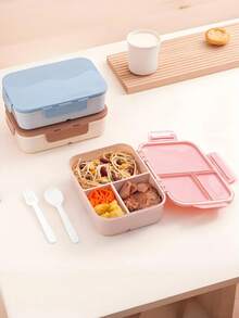 Customized Text Flip Lid Divided Bento Box, Portable Four-Sided Snap Lunch Box, Suitable For Students, Travel And Outdoor Use, Back To School Essential, Leakproof - Multicolor - View 6