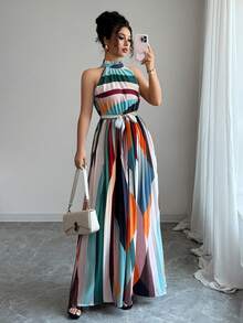 Robe d'été élégante et décontractée pour femmes, sans manches, avec ceinture et plissée, idéale pour la plage et les voyages - Multicolore - Voir 5