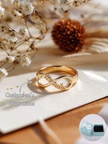 Nhẫn khắc tên vô cực theo yêu cầu, quà tặng xuyên biên giới nhân Ngày của Mẹ, Ngày Valentine, Sinh nhật, Kỷ niệm, Bạn bè, Tốt nghiệp, Giáng sinh, Quà tặng gia đình cao cấp - phong cách 1 - Xem 2