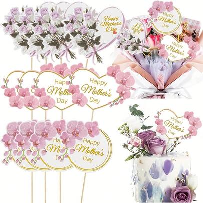 Happy Mother's Day Cake Topper, "Mom" Letter Cake Decor, Pink, Mother's Day Party Cake Decorations