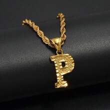 Collares con letras A-Z para mujeres y hombres, colgante con inicial bañado en oro, cadena de cuerda, joyería de letras del alfabeto en inglés, africana - Amarillo Oro - Ver 14