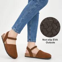 Ecetana Women's Camel Flat Sandals Closed Toe Mules Summer Comfortable Casual Leather Upper Hook And Loop Strap Adjustable Ankle Strap Breathable Resort Vacation Shoes Ladies Walking Sandals Non-Slip Wear-Resistant Rubber Sole Soft Cushioned Insole Arch Support Super Breathable, Women Slide Sandals Handle Hot Weather Versatile Chunky Flat Heel Daily Beach Travel Spring Summer.Platform Sandals,Women Sandals,Sandalias De Mujer Verano,Beach Shoes,Clogs For Women,Beach Sandals For Women. - 駝色 - 查看 5