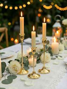 斋月月亮/星星烛台,金色金属锥形烛台套装,装饰烛台,适用于餐桌、家居装饰、房间装饰、派对和节日装饰,饰有星星、月亮和灯笼图案 - 送给家人和朋友的完美礼物 - 金色 - 查看 3