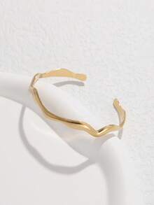 1pc Minimalist Geometric Open Cuff Bracelet, Elegant Stainless Steel Plated Gold Bangle, Suitable For Women's Daily, Party And Date Wear - Multicolor - View 3