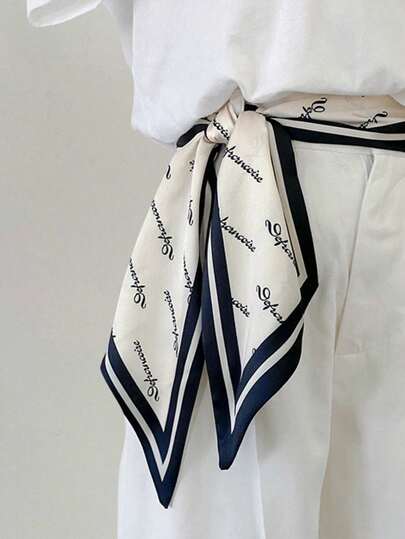 1pc Long Silk Scarf, Double-Sided Printed, Silk-Feel, Suitable For Women In Spring, Summer & Autumn, Can Be Worn As Neck Scarf, Belt, Hair Tie