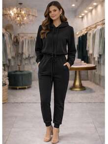 Women's 2-Ply Fleece Tracksuit Set, Winter Fashion, Cold Weather. - 黑色 - 查看 1