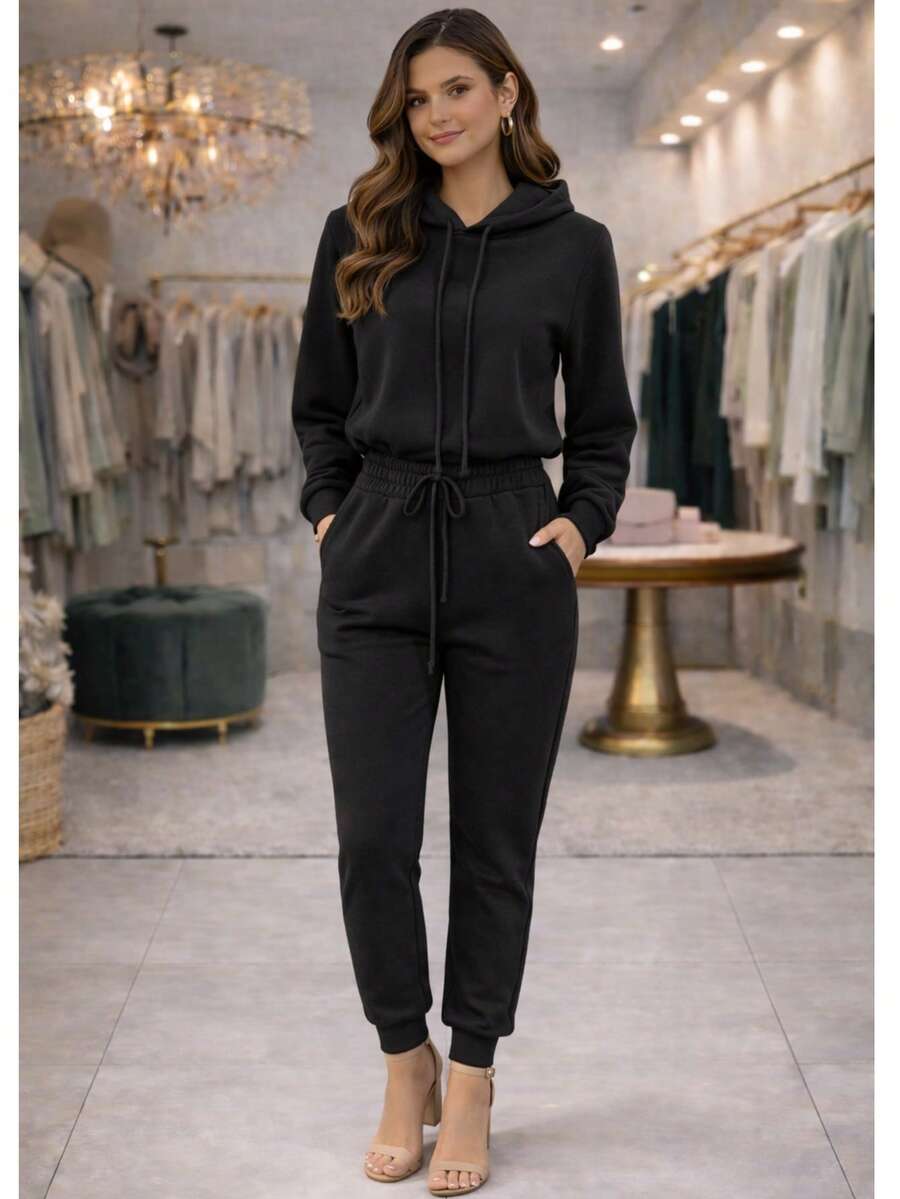 Women's 2-Ply Fleece Tracksuit Set, Winter Fashion, Cold Weather. - 黑色 - 查看 1