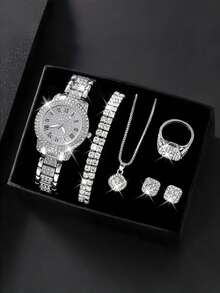 1 chiếc đồng hồ nữ thời trang thường ngày đính pha lê, mặt số La Mã, máy quartz, thích hợp làm quà tặng cho các dịp như tiệc tùng, đám cưới, kỳ nghỉ biển, ngày Valentine và các dịp khác. - Bạc - Xem 11