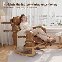Silla basculante con reposapiés, Corduroy / PU cuero silla planadora con bolsillos laterales, silla de guardería con almohada, Silla basculante acento para sala de estar dormitorio sala de enfermería - Cuero PU naranja - Ver 3