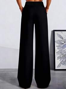 Women's Black Straight Leg Pants, Non-Stretch Casual Trousers, Elegant And Versatile - Black - View 2