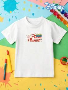 Disney Toy Story Pizza Planet Themed Kids' T-Shirt: Black Base With Double-Sided Print Of 'Pizza Planet' Logo, Aliens And Retro Fast-Food Elements. The Style Fits Kids' Multi-Scene Daily Wear - trắng - Xem 3