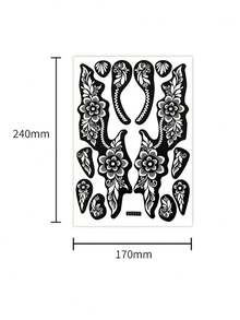 1pc Reusable Hollow Henna Tattoo Stencil For Women Hand Arm Sleeve Waterproof Temporary DIY Tattoo Painting Template - Black - View 2