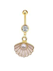 Joyería de piercing de ombligo con perla, estrella de mar y concha con estilo oceánico, adecuada para uso diario, festivales, vacaciones y uso casual - oro - Ver 7