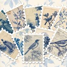 36pcs Blue Natural Illustration Healing Stickers | Fresh Plant And Bird Pattern Vinyl Stickers | Suitable For Phones, Water Bottles And Gifts | Perfect For People Who Like Style And Peaceful Atmosphere - Rectangle - View 3