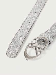 Glisma 1件装女士银色PU材质个性化腰带，双半月和十字星设计，适合派对、万圣节、夏季、学校、秋季等场合。 - 銀色 - 查看 7