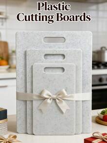 1/2/3 Pcs Marble Pattern Cutting Board, Plastic Chopping Board, Kitchen Utensils, Kitchen Accessories, Cutting Prep Board (For Separating Raw And Cooked Food), Fruit & Vegetable Cutting Board, Easy To Clean Meat Cutting Board, Suitable For Outdoor Camping, Kitchen, Home, Economical And Portable - White - View 4