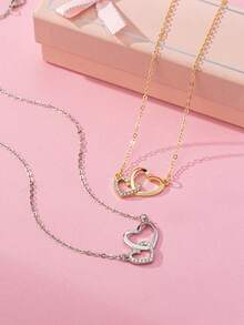 2pcs/1pc Fashionable Delicate Sweet Rhinestone Heart Pendant Necklace, Suitable For Women's Daily Wear, Also Great Gift For Valentine's Day, Bestie, Mother - Multicolor - View 9