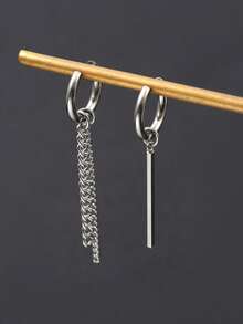 1对不锈钢流苏不对称耳环，时尚独特设计，男士款 - 不對稱耳環 - 查看 1