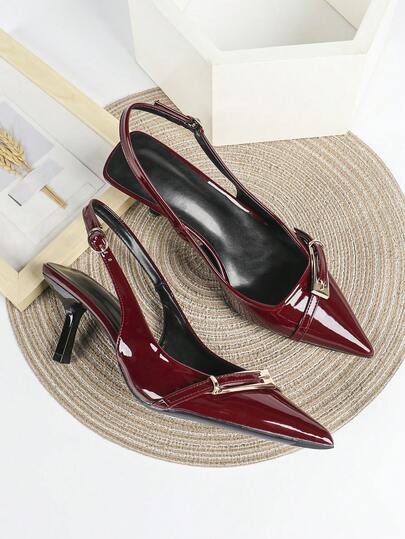 7cm Burgundy High Heel Pumps, Pointed Toe Slip-On Party Wedding Formal Shoes