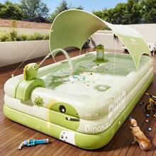 1个三层绿色龙形充气游泳池，家庭充气游泳池，采用PVC材质，三层设计，易于安装和存放，是户外休闲、后院派对、花园、露台、夏季派对和水上游戏的理想之选 - A - 查看 13