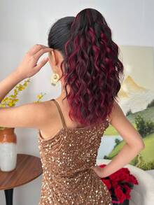 Claw Shaped Ponytail Extension Hair Accessory Brown Gold Burgundy Gradient Brown 16 Inch Long Wave Heat-Resistant Fiber Synthetic Ponytail Wig, Suitable For Women's Parties And Daily Use - Black Brown - View 6