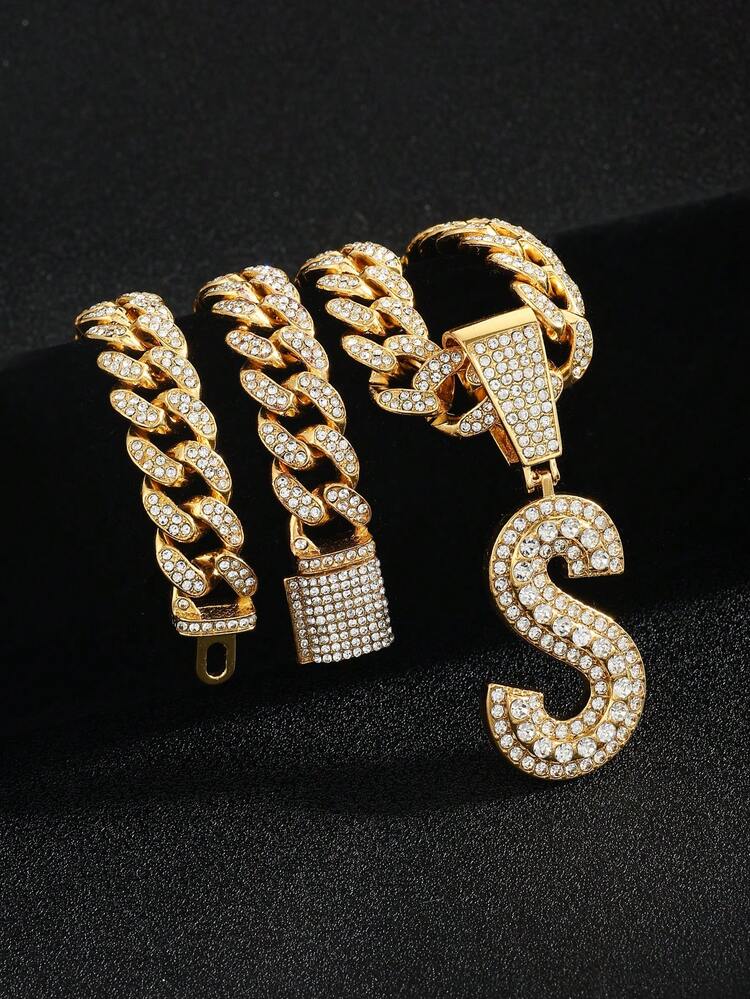 Hip Hop Iced Out Cuban Link Chain With Custom Cursive Letter Pendant Plated Necklace Personalized Initial Jewelry - Hip Hop Letter Necklace - View 9