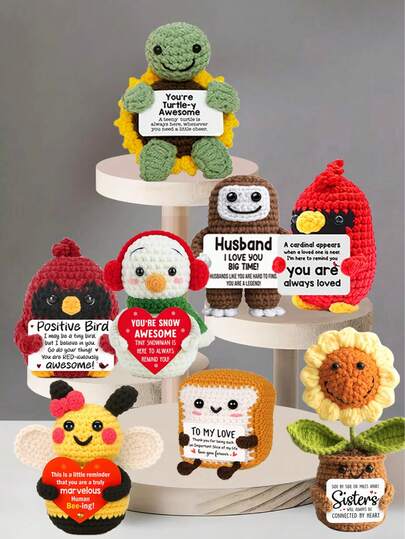 1pc Handmade Crocheted Desktop Decor Figurine, Cute Plush Doll Gift For Best Friend, Birthday, Girlfriend, Sister, Mom, Grandma, Coworker, Family, Positive Emotion Support, Creative Party, Valentine's Day, Mother's Day Gift, Soft Plush Keychain Ornament