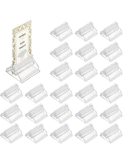Bộ 24 kẹp thẻ bàn nhỏ bằng acrylic trong suốt, giá đỡ thẻ acrylic, giá đựng thẻ bàn nhỏ cho đám cưới, thích hợp để đựng thiệp cưới, ảnh, ghi chú, trưng bày tranh ảnh, 1 chiếc