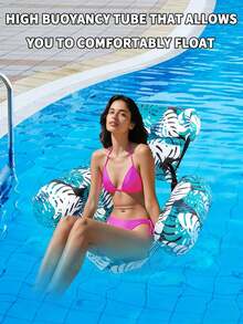 1pc Inflatable Floating Pool Lounge Chair, Inflatable Pool Hammock Chair, Floating Pool Chair, Inflatable Water Hammock With 4 Air Tubes, Blue Floral Pattern Floating Pool Sofa, Suitable For Summer Pool Party, Outdoor, Swimming Pool - 多色 - 查看 4