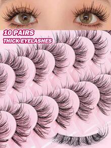 MAANGE 10pcs Wet Manga Style False Eyelashes, One-Piece Natural Transparent Lashes Extension, Densely Curled Design, Suitable For Beginners, Reusable - Black - View 7