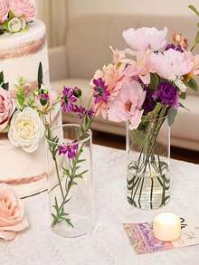 Transparent Glass Cylinder Vase, Suitable For Home, Office, Wedding Decor, And Indoor Styling. These Hurricane Candle Holders Are Perfect For Desktops And Parties. - A - View 8