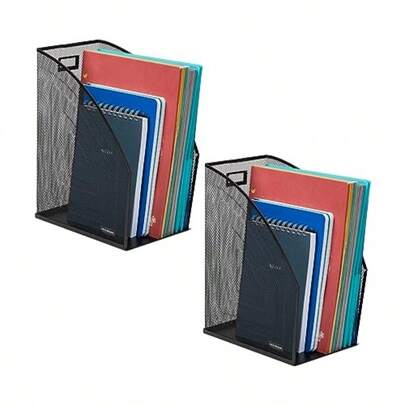 Mind Reader Vertical File Storage Desktop Organizer Workspace Office Metal Mesh 6.25"L x 10"W x 12.5"H Set of 2 Black