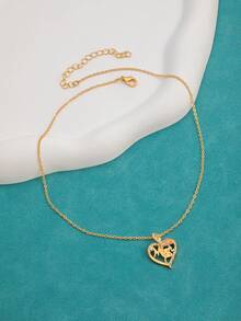 1pc Letter "Mama/Mom" Heart Pendant Necklace, Gold Color With Rhinestones, Fashion Women Necklace, Mother's Day/Holiday Gift - Style 2 - View 4