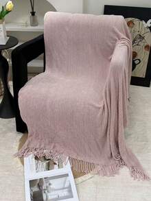1 Diamond Grid Textured Knit Throw Blanket, Soft And Comfortable, Suitable For All Seasons, Suitable For Sofa, End Of Bed, Travel, Home Decor - Mixed Color Geometric Pattern, Acrylic Fabric - Finely Woven Chenille Pink - View 4
