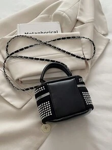 Lightweight Mini Bag, Chain Bag, Quilted Stitching Bag With Rhinestone Decoration, Elegant Texture Suitable For Evening Party - Black - View 9