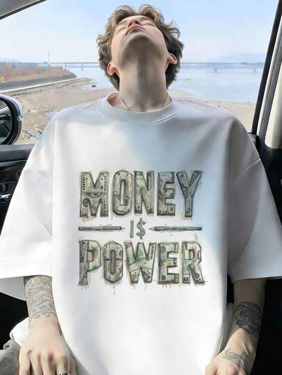  Fractyr Men's Fashion Casual Street Rock Rapper Loose Short-Sleeve T-Shirt | Dollar Dollar & Graffiti Print | Exquisite Design | Spring/Summer New Arrival | Basic Style, Versatile And Easy To Wear, Cotton Feel | The Best Gift For Friends | Showcase Your Unique Personality