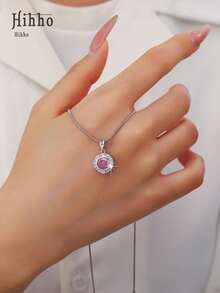 Hihho 1件奢华粉色锆石镶边项链，精致少女风首饰，送给女朋友/闺蜜的礼物 - 銀色 - 查看 11